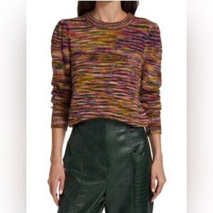 Veronica Beard Raissa Crewneck Sweater Size M Rainbow Space Dye Wool Blend